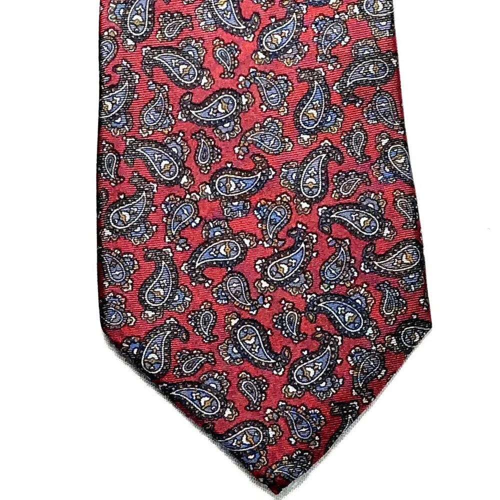Chaps Ralph Lauren Vintage Tie Paisley Red Purple Silk Academia Old Money Preppy
